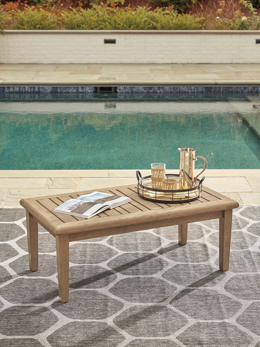 Table à café Juno pour la terrasse à l’extérieur - eucalyptus, résistante aux intempéries et aux rayons UV - naturelle