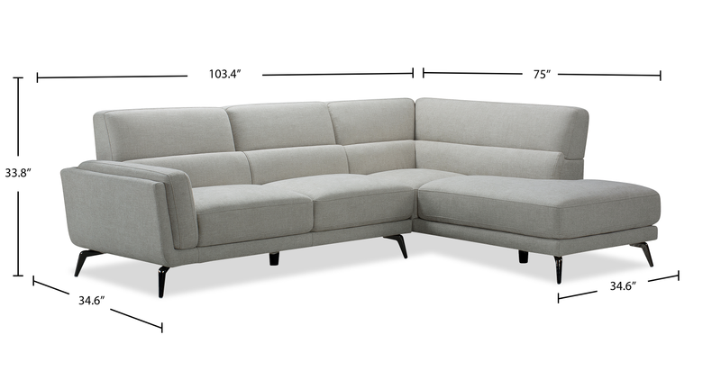 Sofa sectionnel de droite Kyrie 2 pièces de po en tissu d'apparence lin - taupe