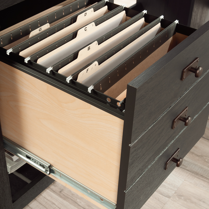 Bureau en forme de L Lance de 65,12 po à 2 tiroirs - chêne corbeau