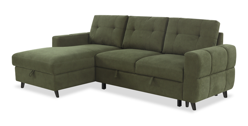 Sofa-lit sectionnel de gauche Laval 2 pièces en tissu avec fauteuil long de rangement - vert