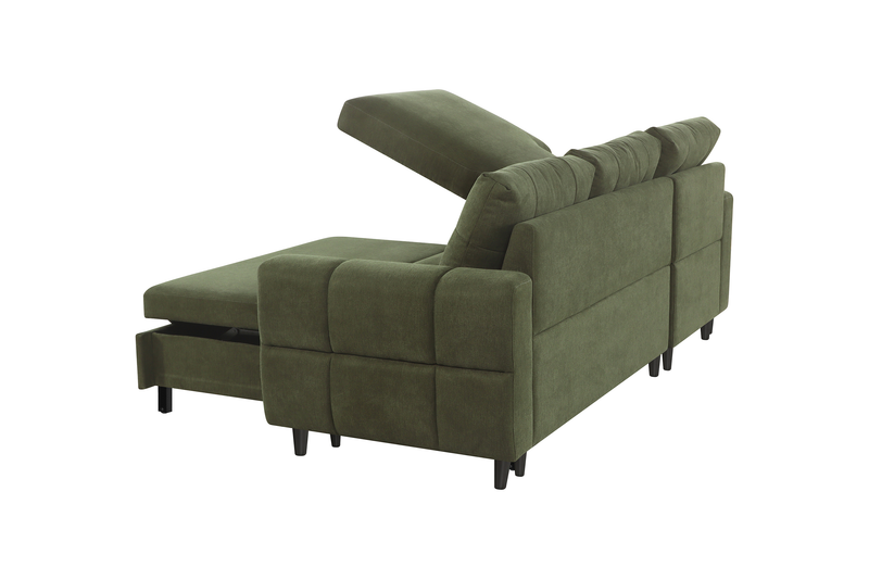 Sofa-lit sectionnel de gauche Laval 2 pièces en tissu avec fauteuil long de rangement - vert