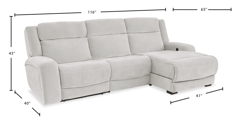 Sofa sectionnel de droite à inclinaison électrique Legacy de Shaquille O’Neal Home 3 pièces avec confort Shaq-o-pedic - gris 