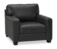 Fauteuil d’appoint Lennox de 35 po fabriqué au Canada en cuir véritable avec coussins amovibles - noir