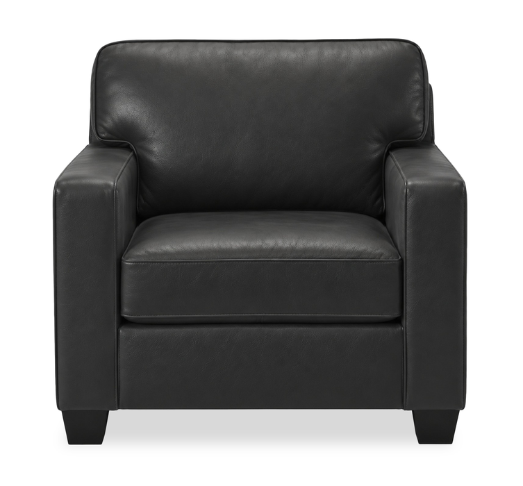 Fauteuil d’appoint Lennox de 35 po fabriqué au Canada en cuir véritable avec coussins amovibles - noir