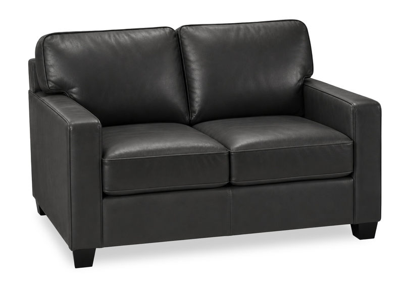 Causeuse Lennox de 57 po fabriquée au Canada en cuir véritable avec coussins amovibles - noire