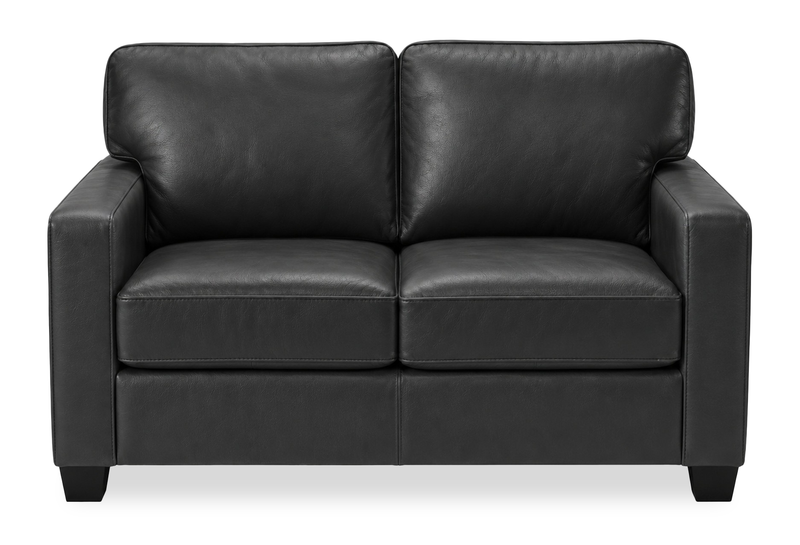 Causeuse Lennox de 57 po fabriquée au Canada en cuir véritable avec coussins amovibles - noire