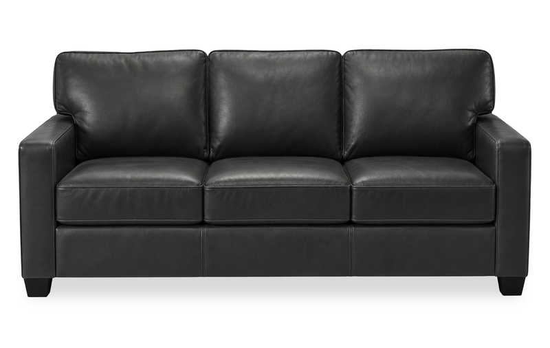 Sofa Lennox de 79 po fabriqué au Canada en cuir véritable avec coussins amovibles - noir