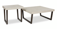 Ensemble de 2 tables contemporaines Lisette de 40 po, table à café et table de bout, avec dessus d’apparence ciment - gris