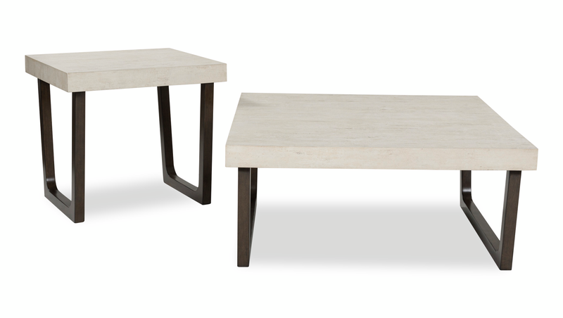 Ensemble de 2 tables contemporaines Lisette de 40 po, table à café et table de bout, avec dessus d’apparence ciment - gris