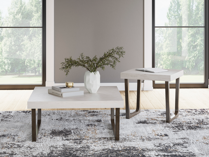 Ensemble de 2 tables contemporaines Lisette de 40 po, table à café et table de bout, avec dessus d’apparence ciment - gris