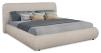 Lit plateforme rembourré Luka en tissu de polyester gris, moderne – format très grand lit