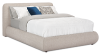 Lit plateforme rembourré Luka en tissu de polyester gris, moderne – format grand lit