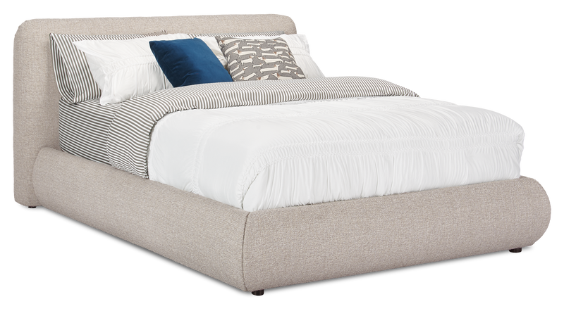Lit plateforme rembourré Luka en tissu de polyester gris, moderne – format grand lit