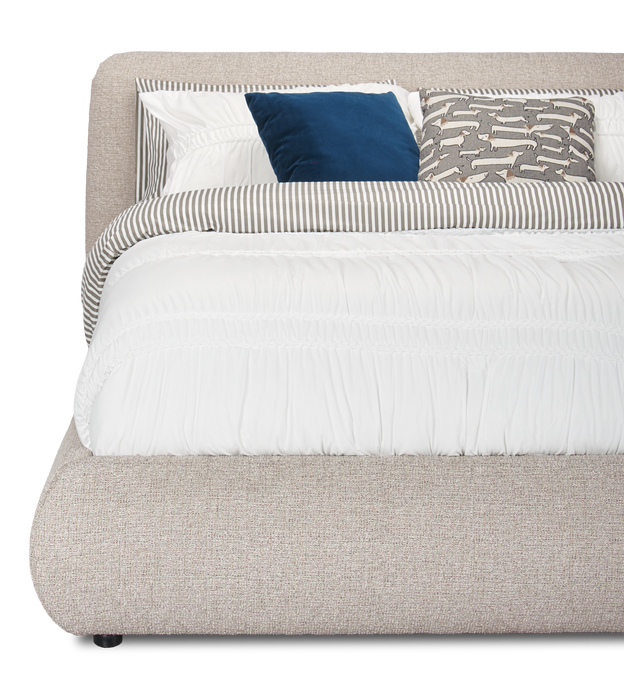 Lit plateforme rembourré Luka en tissu de polyester gris, moderne – format grand lit