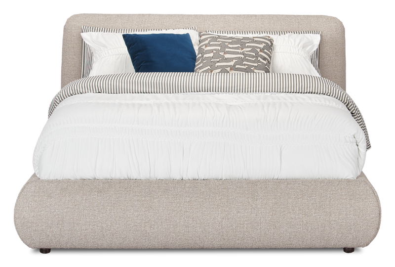 Lit plateforme rembourré Luka en tissu de polyester gris, moderne – format grand lit