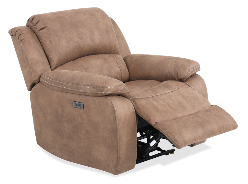 Fauteuil à inclinaison électrique Marcel de 39 po en po en tissu avec port USB – brun chaud