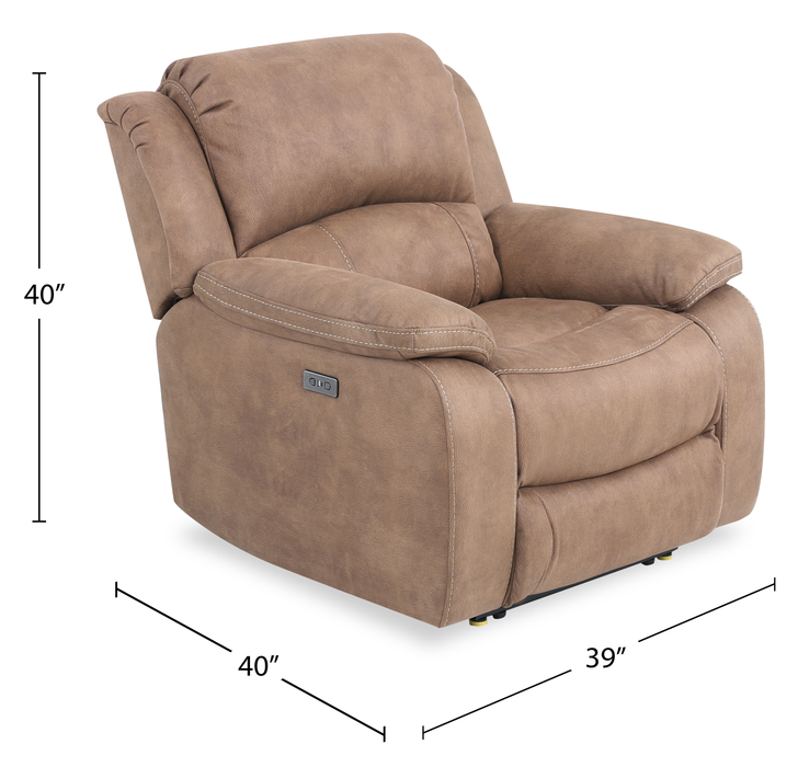 Fauteuil à inclinaison électrique Marcel de 39 po en po en tissu avec port USB – brun chaud