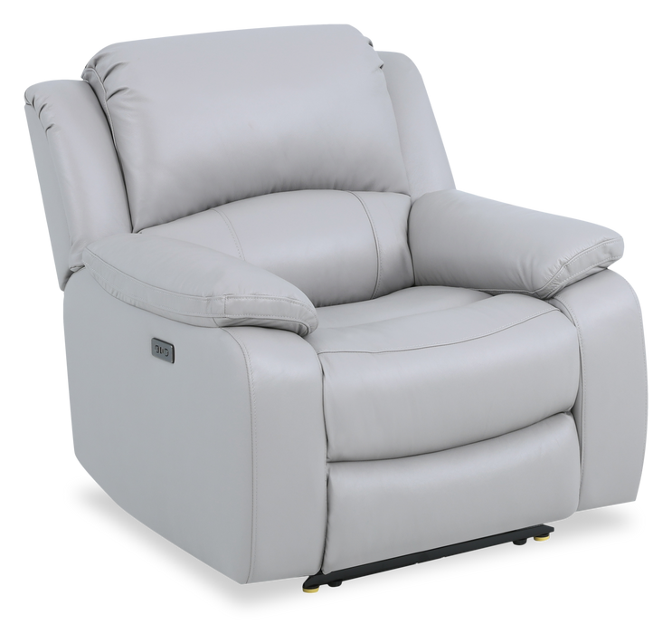 Fauteuil à inclinaison électrique Marcel de 39 po en cuir véritable avec port USB – gris apaisant