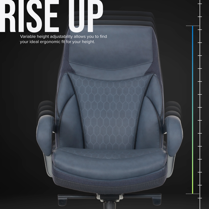 Fauteuil président large et haut Maximos de Shaquille O’Neal Home de 29,5 po à dossier haut avec appuie-tête prolongé – bleu