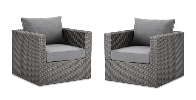 Ensemble Morris 4 pièces pour la terrasse à l’extérieur avec 2 fauteuils en coin et 2 fauteuils - osier en résine tressé à la main - gris