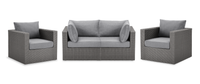 Ensemble Morris 4 pièces pour la terrasse à l’extérieur avec 2 fauteuils en coin et 2 fauteuils - osier en résine tressé à la main - gris