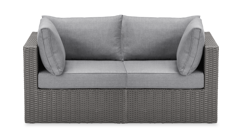 Ensemble Morris 4 pièces pour la terrasse à l’extérieur avec 2 fauteuils en coin et 2 fauteuils - osier en résine tressé à la main - gris