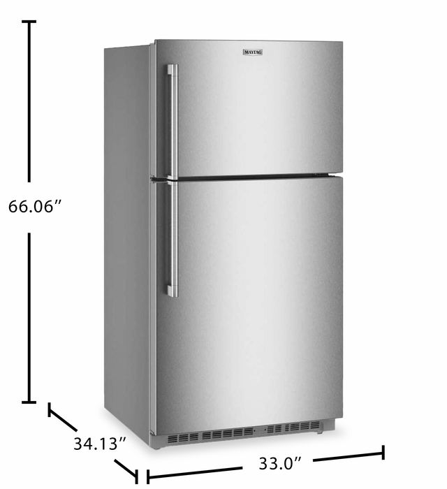 Réfrigérateur Maytag large de 21 pi3 et de 33 po à congélateur supérieur avec mode garage - acier inoxydable - MRTX5121TZ