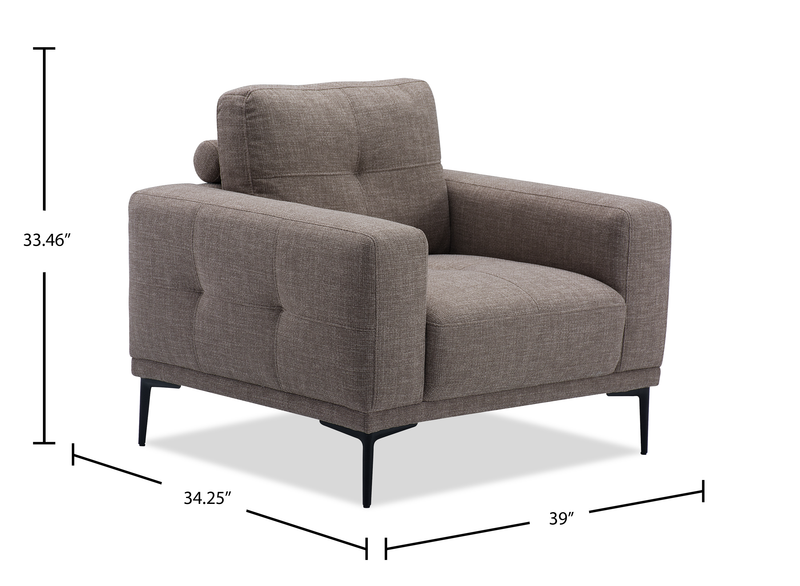 Fauteuil Nola de 39 po en tissu avec coussin de dossier amovible - moka