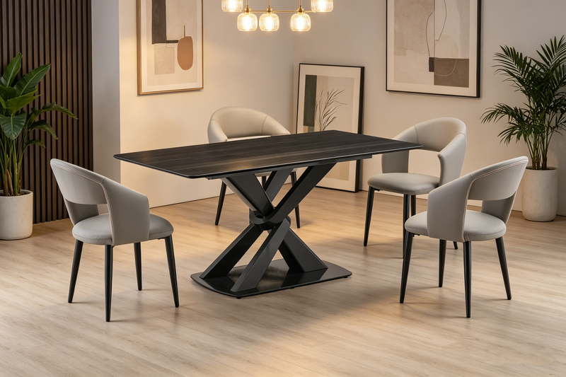 Chaise de salle à manger Orion en tissu de cuir végétalien et en métal - grise