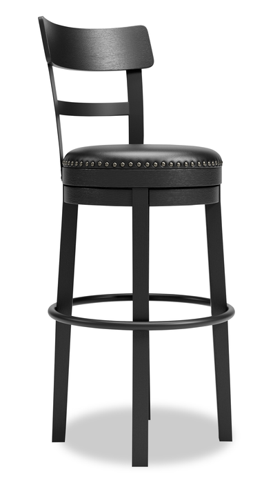 Tabouret bar Otis de 30,5 po (H) en tissu de cuir végétalien et en métal avec siège pivotant - noir