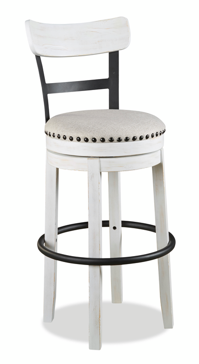 Otis Bar Height Stool with Swivel Seat & Vegan Leather Fabric, 30.5"H, Metal – White | Tabouret bar Otis de 30,5 po (H) en tissu de cuir végétalien et en métal avec siège pivotant - blanc