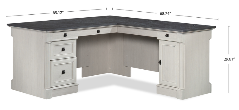 Bureau en forme de L Palladia de 65,12 po à 3 tiroirs - chêne glacier