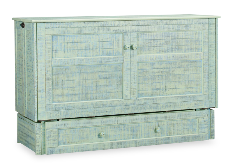 Armoire-lit Parker avec matelas en mousse à mémoire de forme à ressorts ensachés, écume de mer - format grand lit