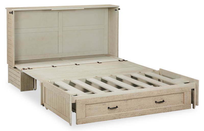 Armoire-lit Parker avec matelas en mousse à mémoire de forme à ressorts ensachés, bois de grève - format grand lit