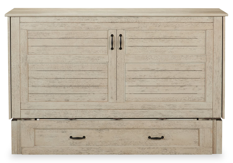 Armoire-lit Parker avec matelas en mousse à mémoire de forme à ressorts ensachés, bois de grève - format grand lit