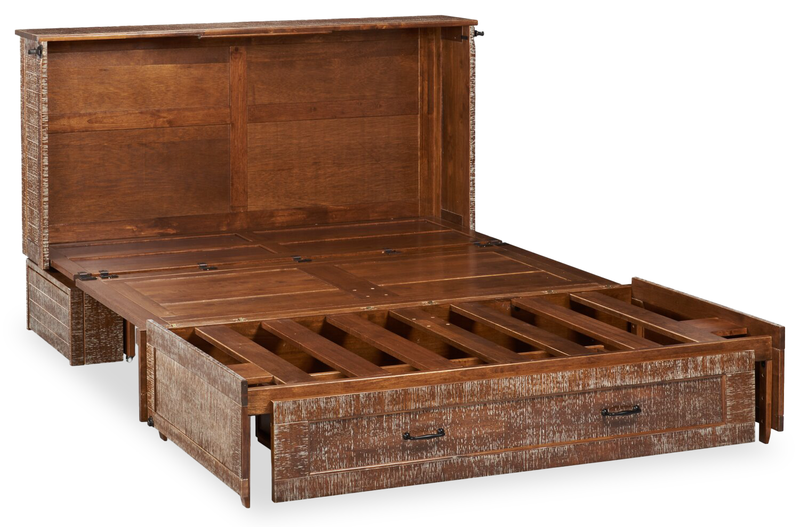 Armoire-lit Parker avec matelas en mousse à mémoire de forme à ressorts ensachés, brun vieilli - format grand lit