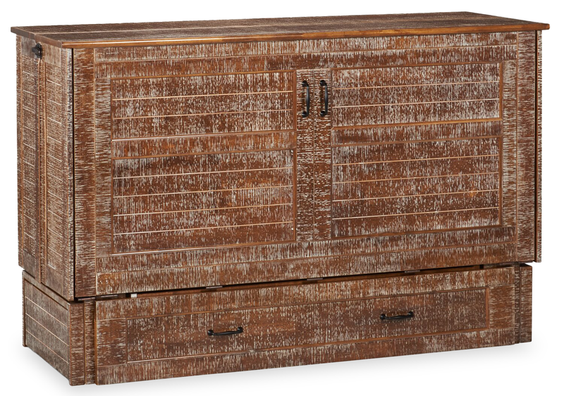Armoire-lit Parker avec matelas en mousse à mémoire de forme à ressorts ensachés, brun vieilli - format grand lit