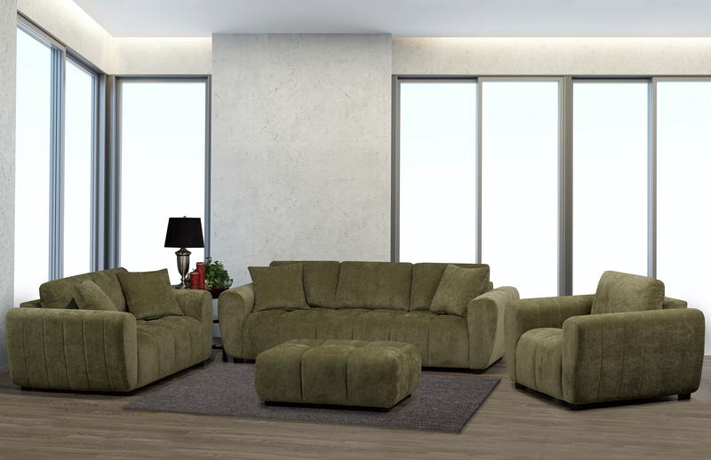 Sofa Pebble de 96 po fabriqué au Canada en tissu avec coussins décoratifs assortis - vert