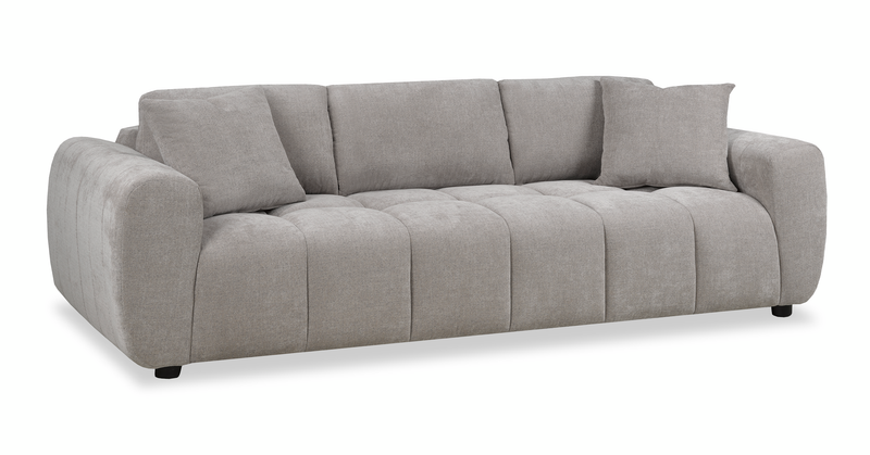Sofa Pebble de 96 po fabriqué au Canada en tissu avec coussins décoratifs assortis - gris