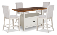 Ensemble de salle à manger Piper 5 pièces de hauteur comptoir avec table de 60 po à 72 po (L) avec rallonge, 4 chaises et rangement - blanc