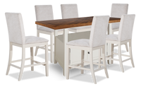 Ensemble de salle à manger Piper 7 pièces de hauteur comptoir avec table de 60 po à 72 po (L) avec rallonge, 6 chaises et rangement - blanc