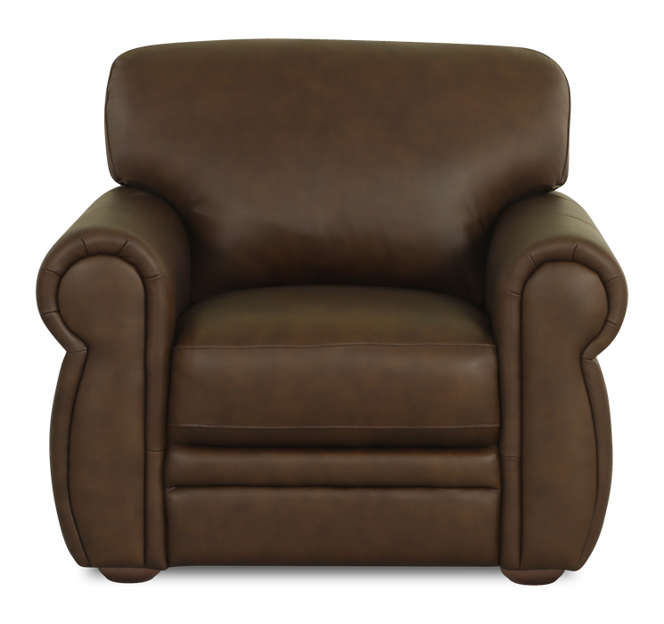 Fauteuil d’appoint traditionnel Porto de 45 po en cuir véritable - chocolat