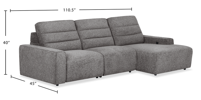 Sofa sectionnel de droite Prestige de Shaquille O’Neal Home 3 pièces avec inclinaison électrique - gris
