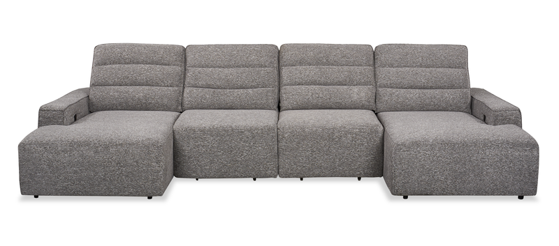 Sofa sectionnel Prestige de Shaquille O’Neal Home 4 pièces avec coulissement électrique et fauteuil long de rangement - gris