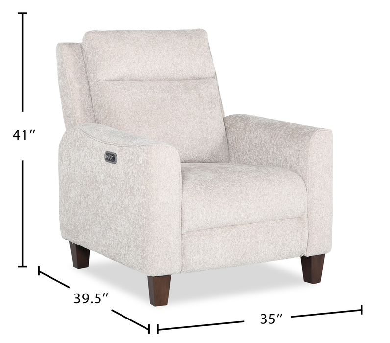 Fauteuil à inclinaison électrique Primrose de 35 po en tissu de chenille avec appuie-tête électrique - lin