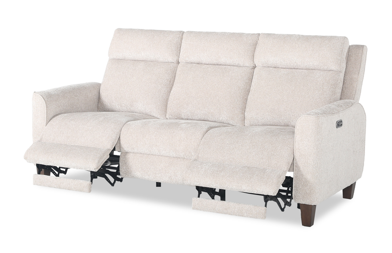 Sofa à inclinaison électrique Primrose de 81 po en tissu de chenille avec appuie-tête électrique - lin