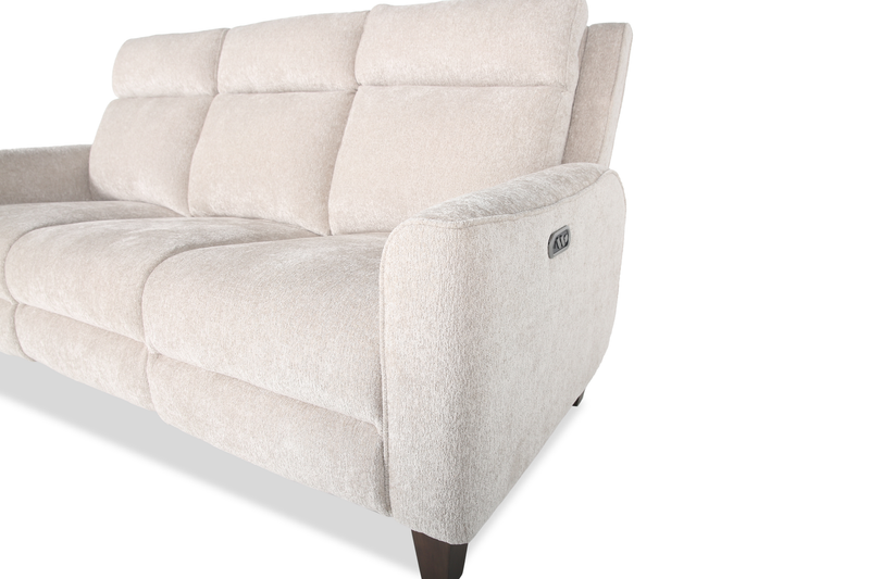 Sofa à inclinaison électrique Primrose de 81 po en tissu de chenille avec appuie-tête électrique - lin