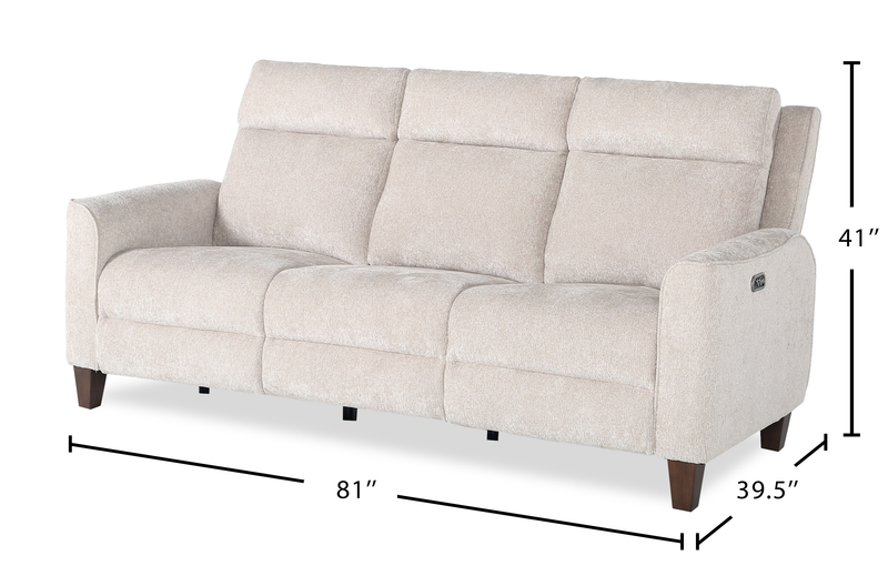 Sofa à inclinaison électrique Primrose de 81 po en tissu de chenille avec appuie-tête électrique - lin