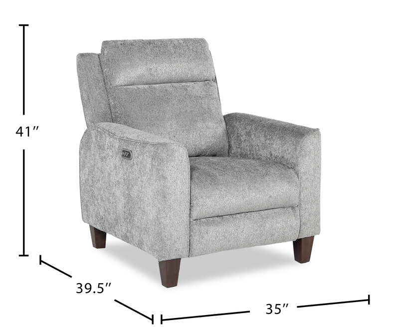 Fauteuil à inclinaison électrique Primrose de 35 po en tissu de chenille avec appuie-tête électrique - ardoise