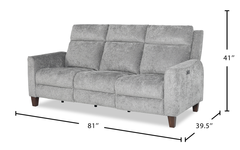 Sofa à inclinaison électrique Primrose de 81 po en tissu de chenille avec appuie-tête électrique - ardoise
